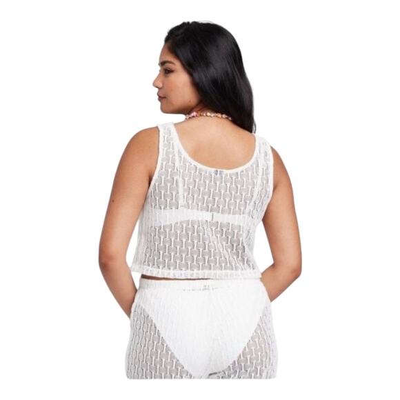 WILD FABLE XXS Openwork Tank Top sleeveless cropped ivory lace beach coverup - Picture 2 of 5
